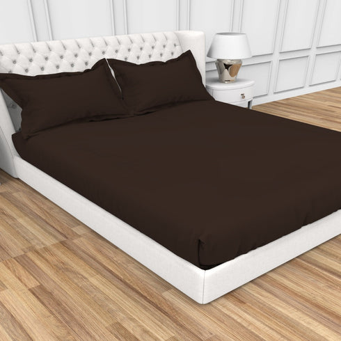 Alley Solid 100% Cotton 300 TC Fitted Sheet with 2 Pillow covers- Extra Soft - Easy Care- Hyperallergenic